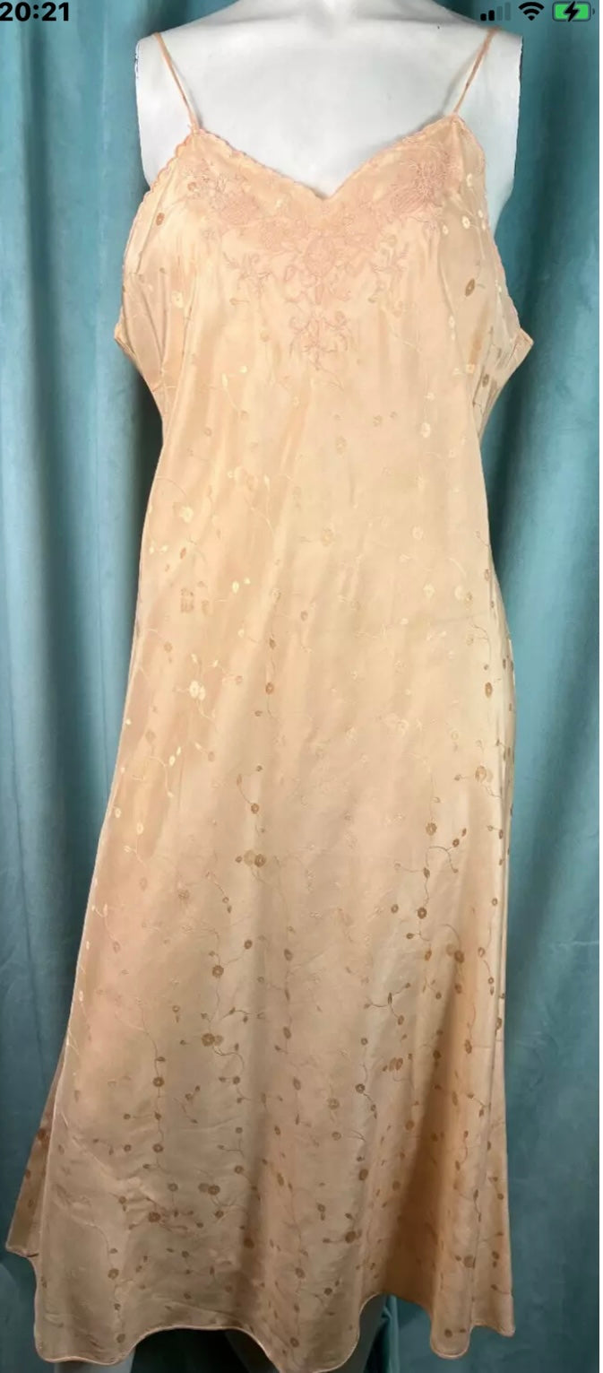 Peach silk embroidered slip
