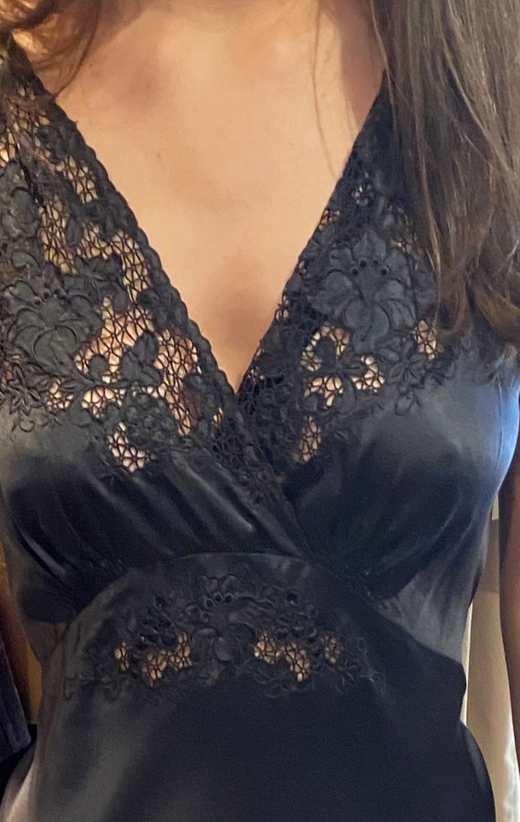 Black silk embroidered Gown