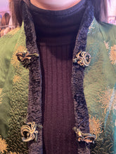 Load image into Gallery viewer, Reversible black wool and green brocade jacket
