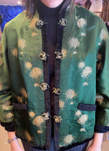 Load image into Gallery viewer, Reversible black wool and green brocade jacket
