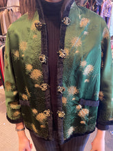 Load image into Gallery viewer, Reversible black wool and green brocade jacket
