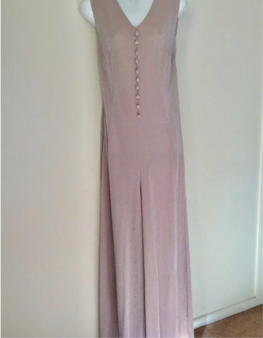 Lurex catsuit pale pink wide bellbottoms