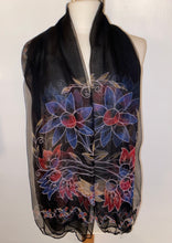 Load image into Gallery viewer, Chiffon black floral scarf
