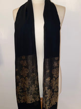 Load image into Gallery viewer, Black Art Deco georgette and gold lamé shawl
