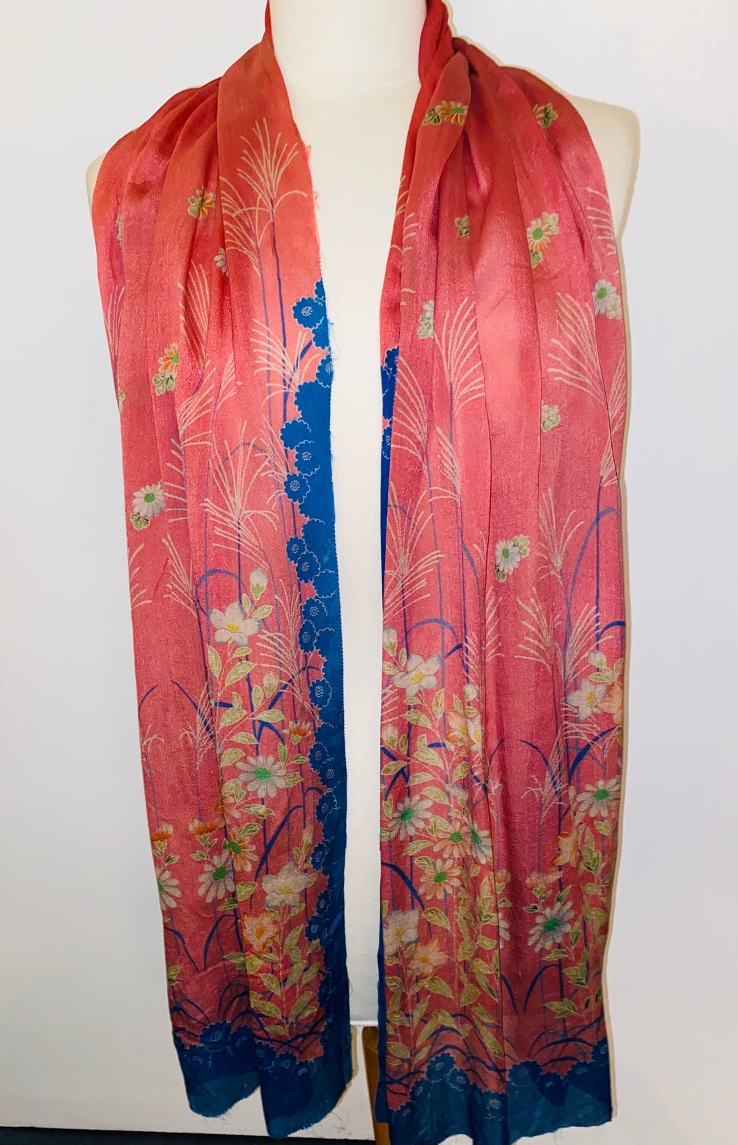 Silk oriental print long scarf