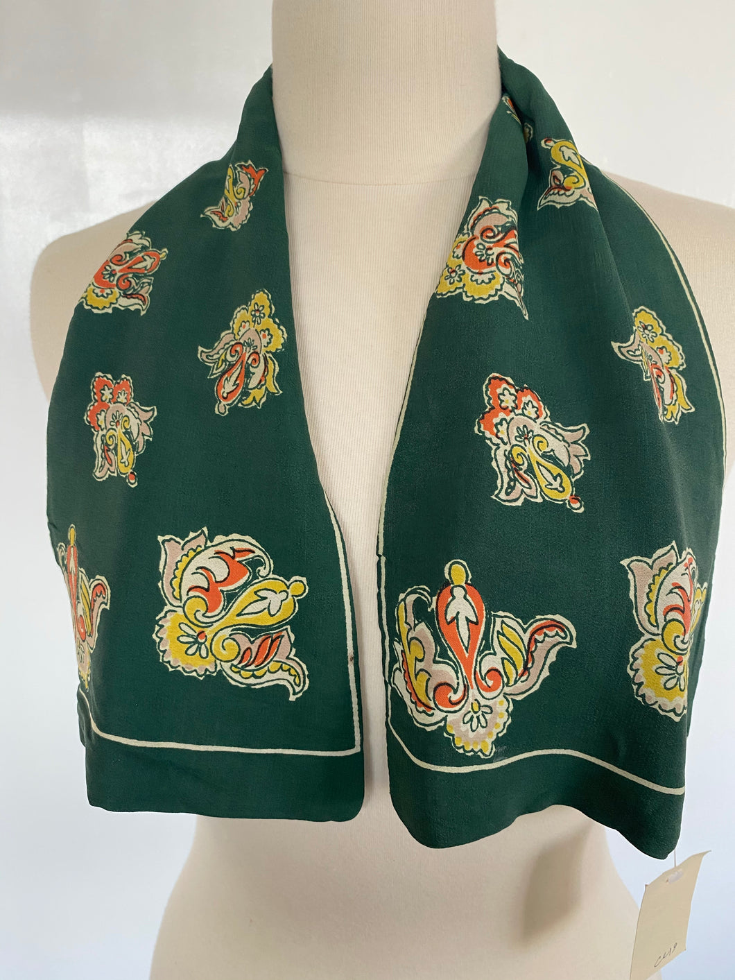 Vintage green 40’s  crepe “cravat” scarf.