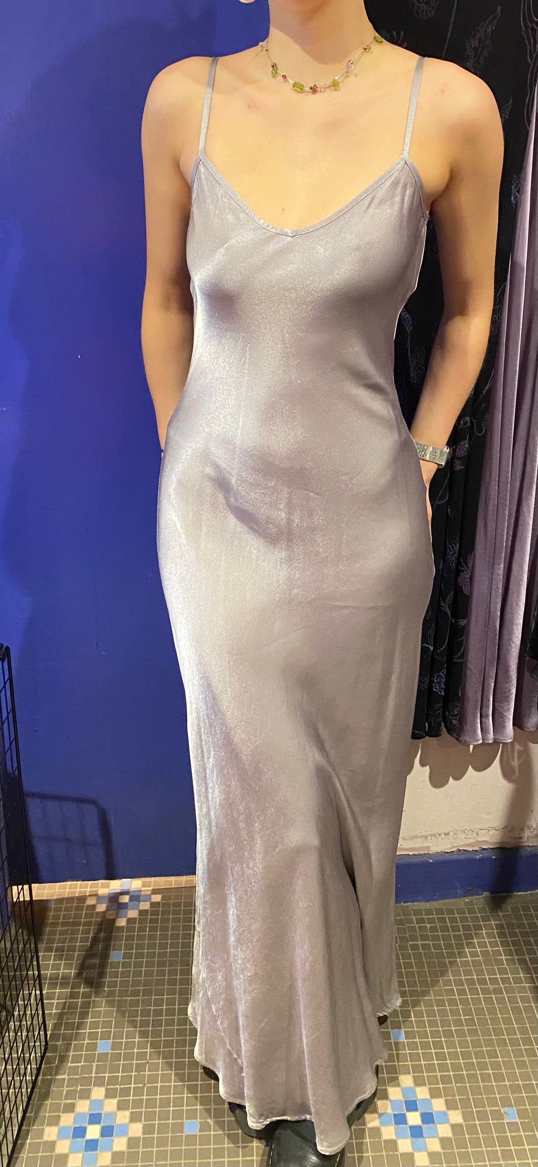Silver satin Ghost gown