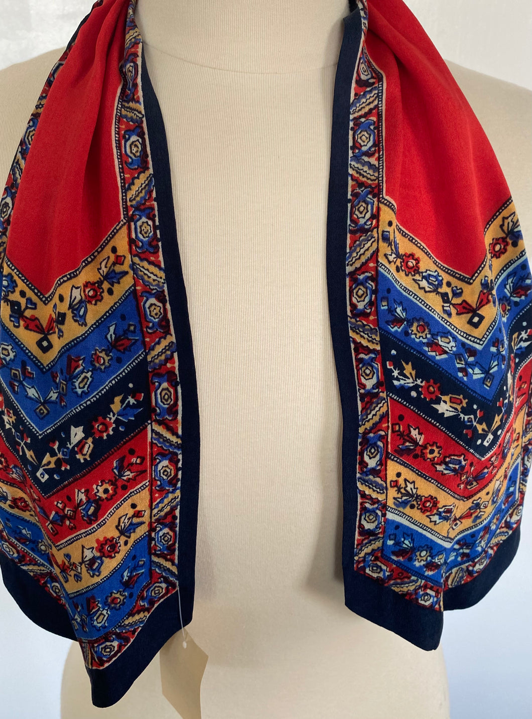 Silk vintage 40’s colourful “cravat”  scarf