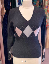 Load image into Gallery viewer, Juicy Couture Grey Argyle V cashmere XS
