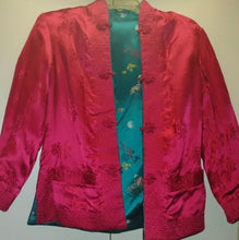 Load image into Gallery viewer, Reversible red/turquoise Satin jacket
