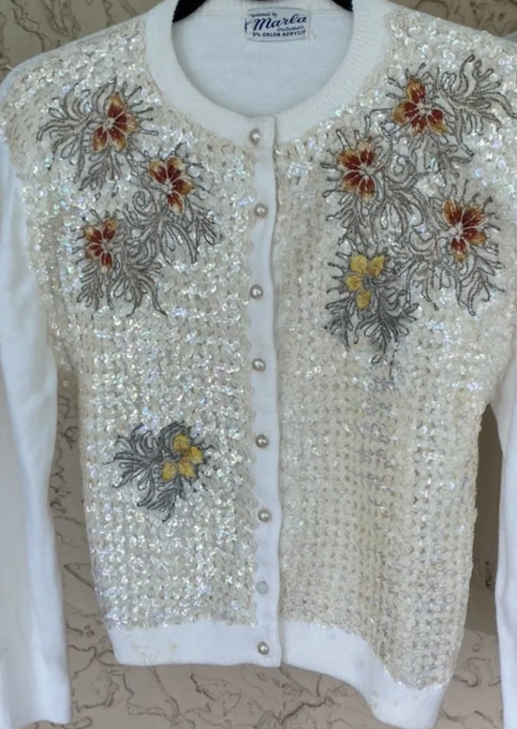 Sequin white vintage cardy