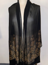 Load image into Gallery viewer, Black Art Deco georgette and gold lamé shawl
