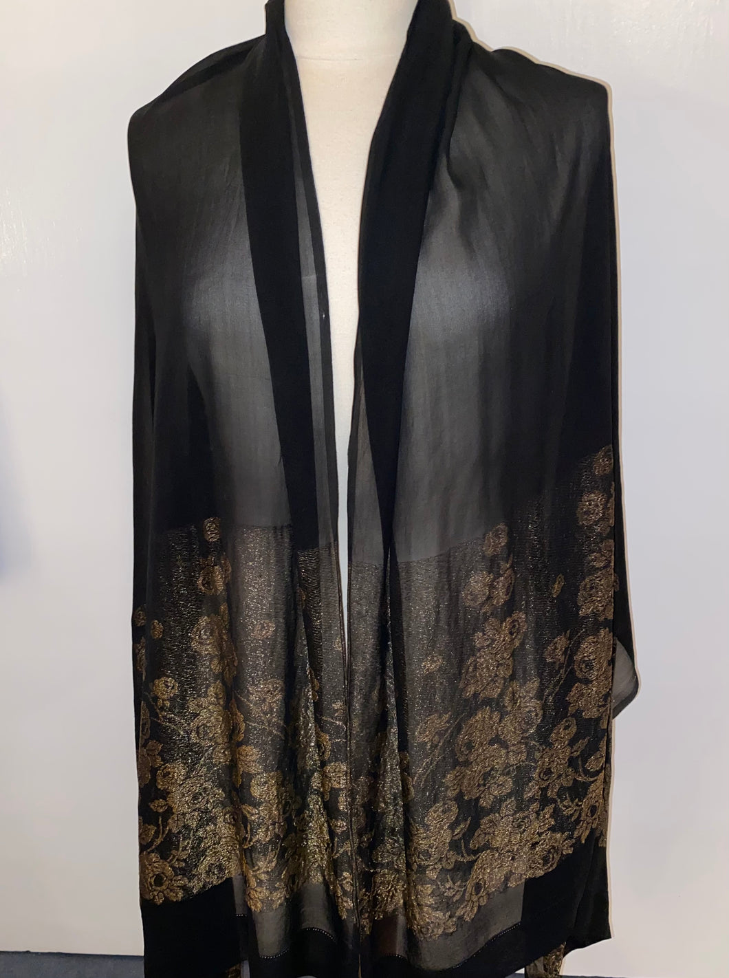 Black Art Deco georgette and gold lamé shawl