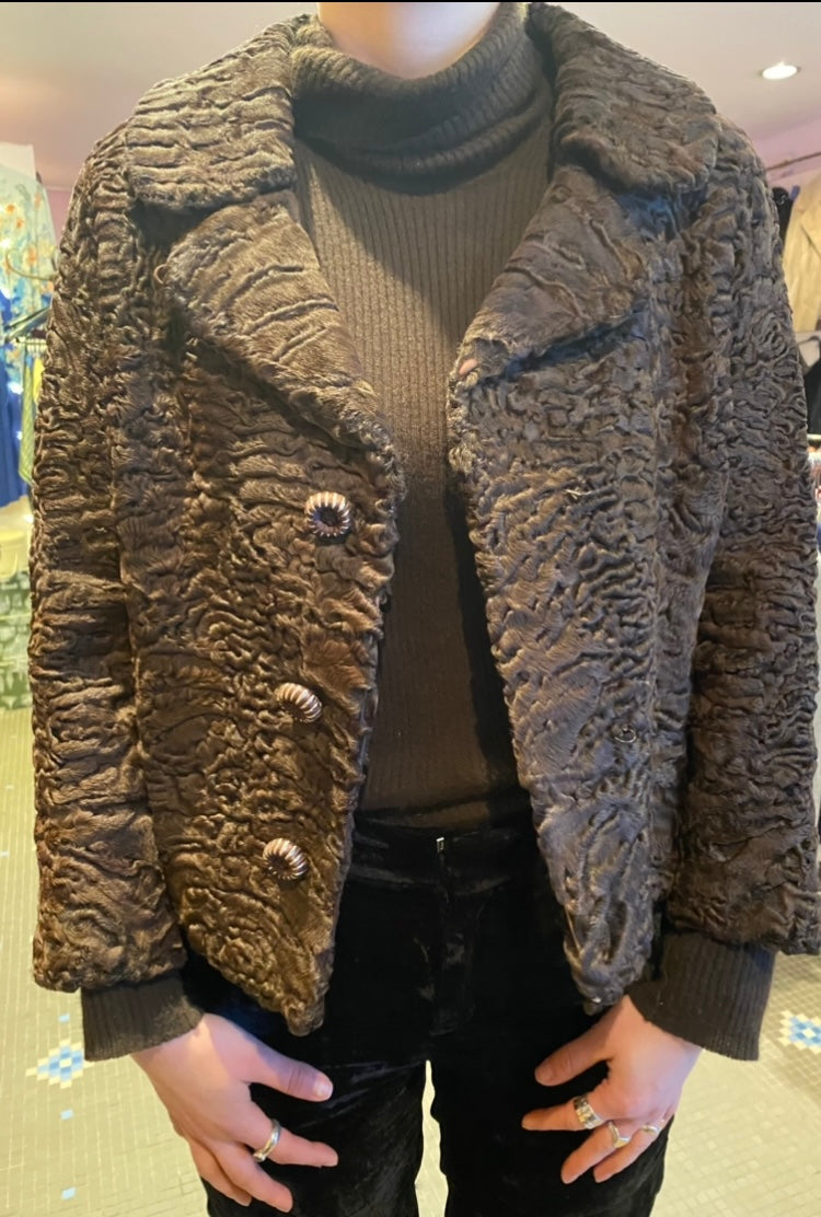 Brown astrakhan bolero jacket