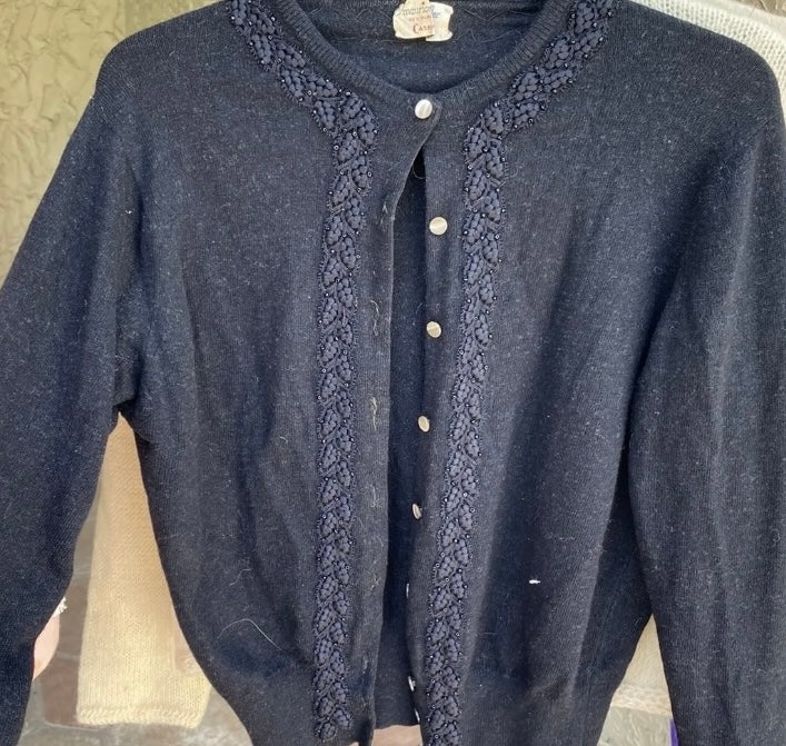 Black beaded cashmere cardy