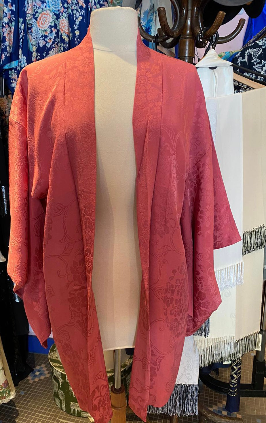 Raspberry reversible lined silk haori