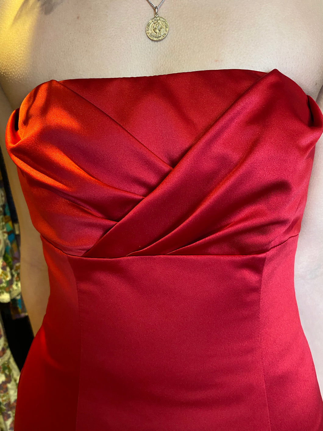 Red satin gown