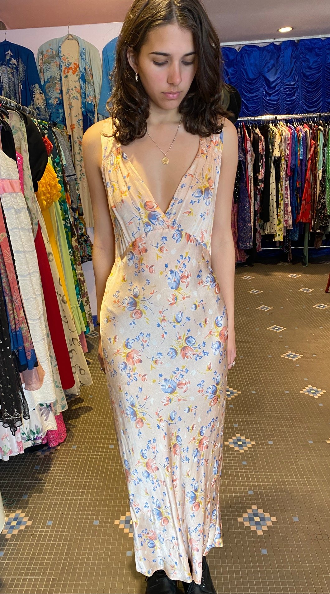 Silk peach floral nighty