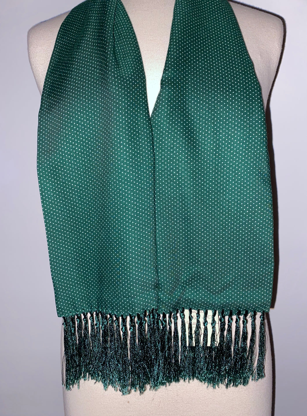 Tootal green polka dot tasselled scarf