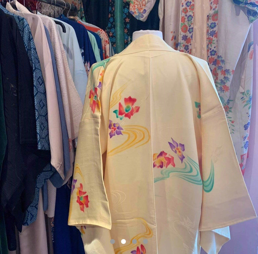 Japanese yellow batik kimono jacket