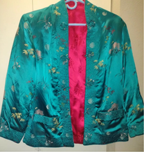 Load image into Gallery viewer, Reversible red/turquoise Satin jacket
