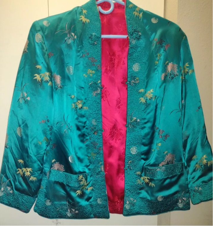 Reversible red/turquoise Satin jacket