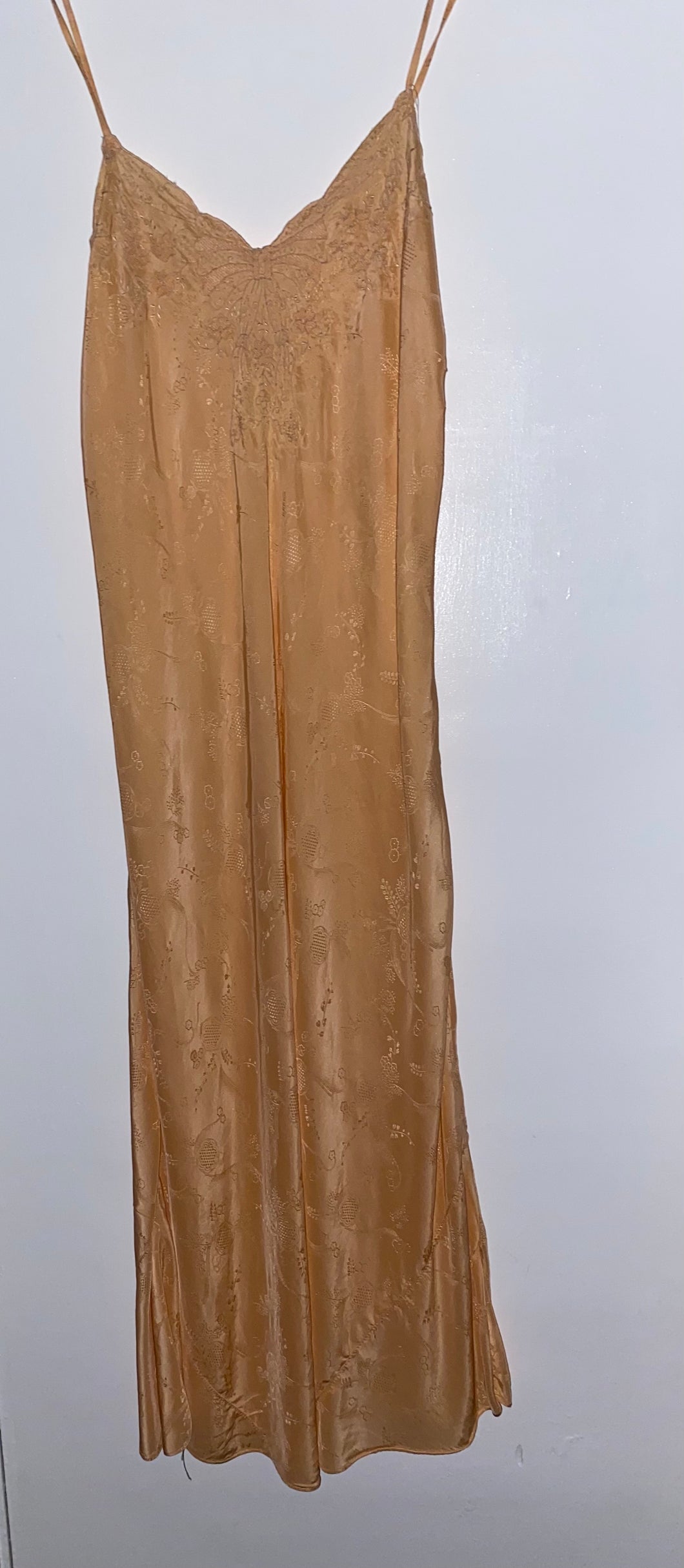 Exquisite peach silk embroidered night gown/ slip / dress
