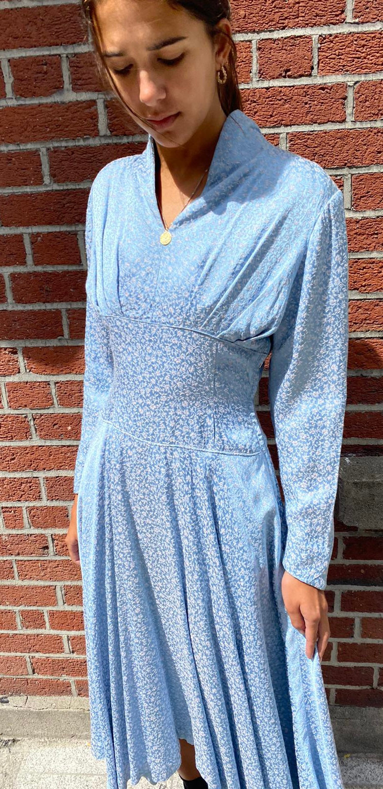 40's brocade blue dress