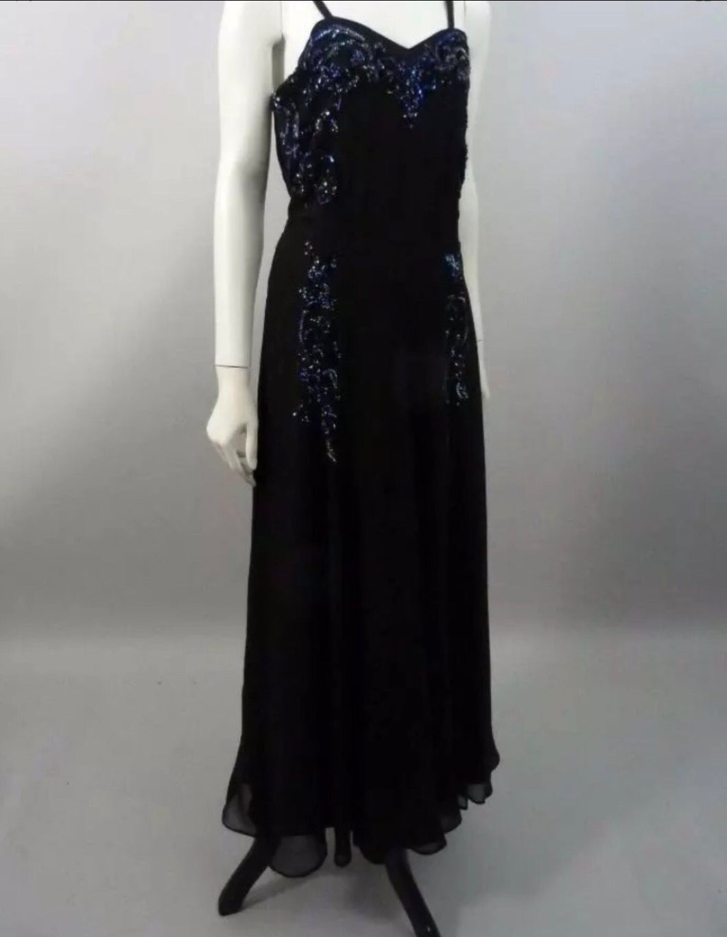 Black 1940’s beaded chiffon evening gown