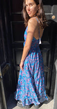Load image into Gallery viewer, Silk blue floral long dress
