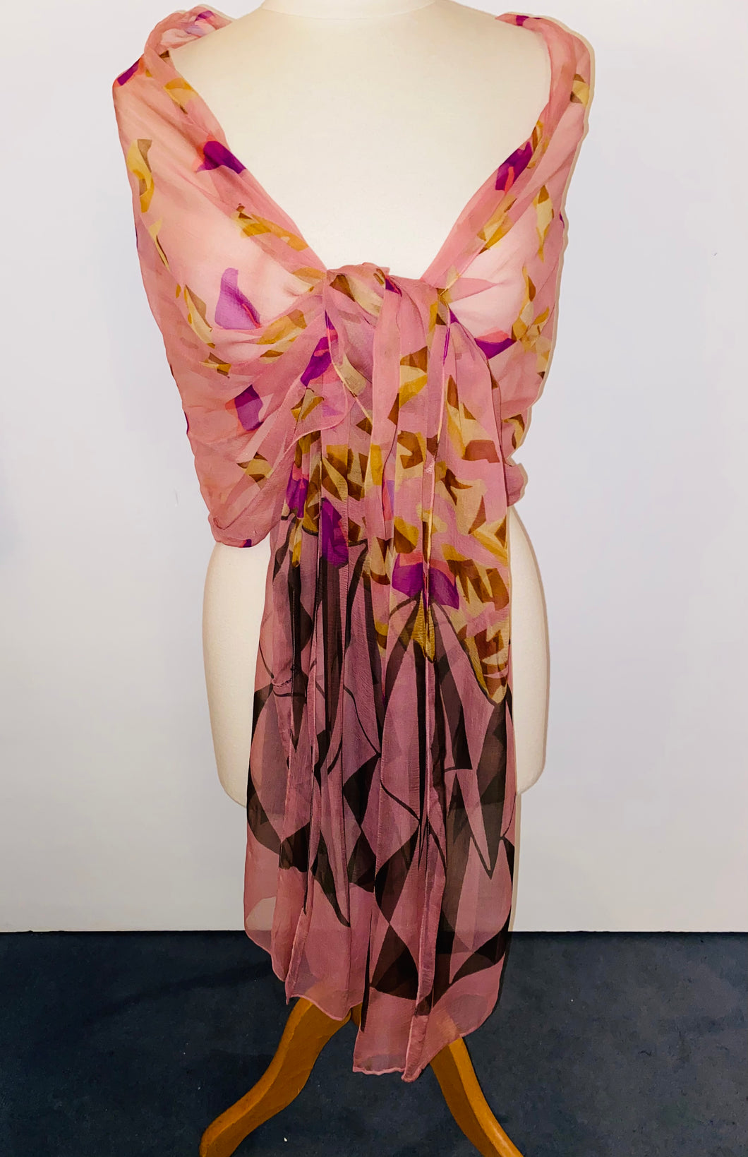 Art Deco pink georgette shawl.